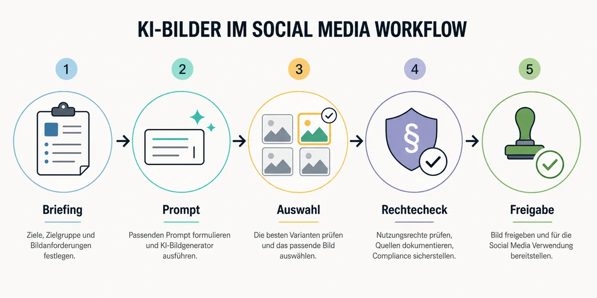 Fuenf Schritte fuer einen sicheren Workflow zum Erstellen von KI-Bildern fuer Social Media