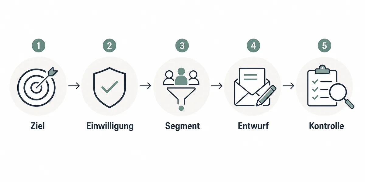 Fuenf Schritte fuer eine sichere KI-E-Mail-Automation von Ziel bis Kontrolle