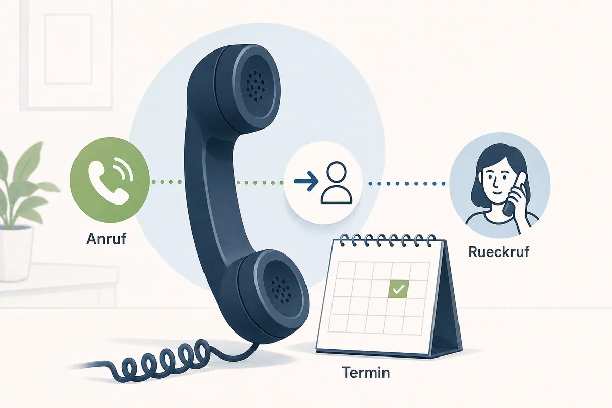 KI-Telefonassistent leitet Anruf, Termin und Rueckruf fuer ein kleines Unternehmen strukturiert weiter